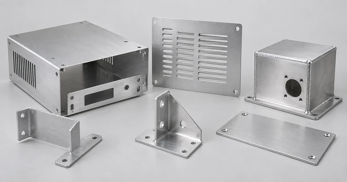 Aluminum sheet metal fabrication parts including bent enclosures, panels and welded housings