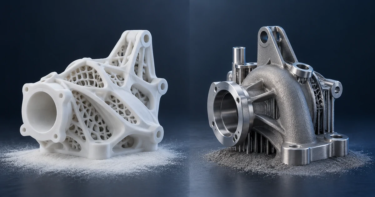 SLS nylon part and DMLS metal part illustrating SLS vs DMLS 3D printing