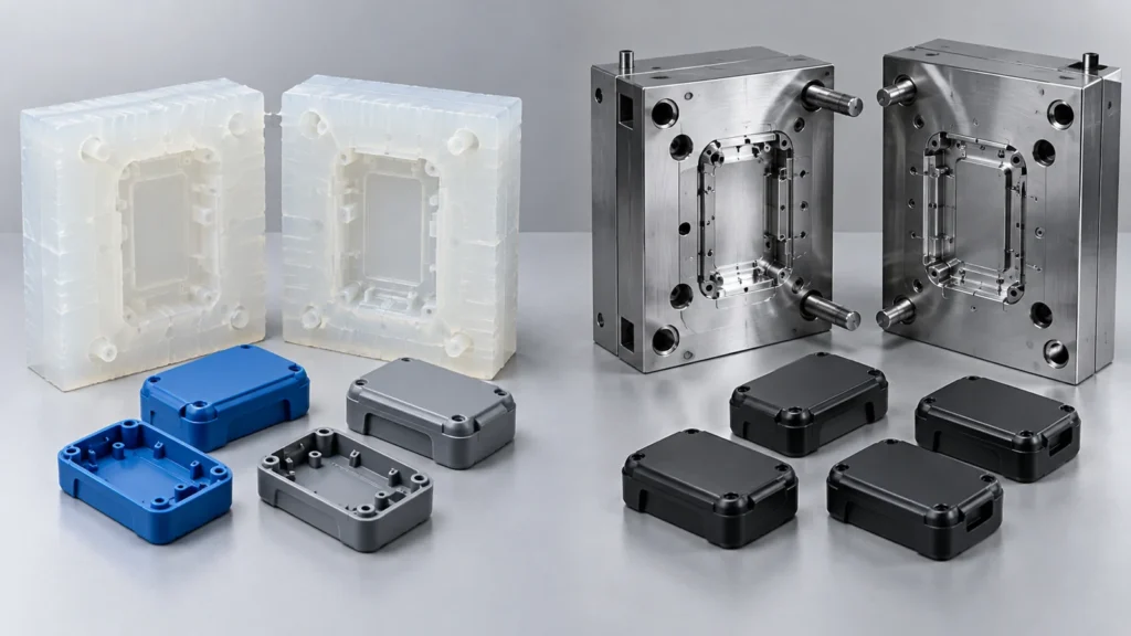 Vacuum casting silicone mold and injection molding tooling comparison