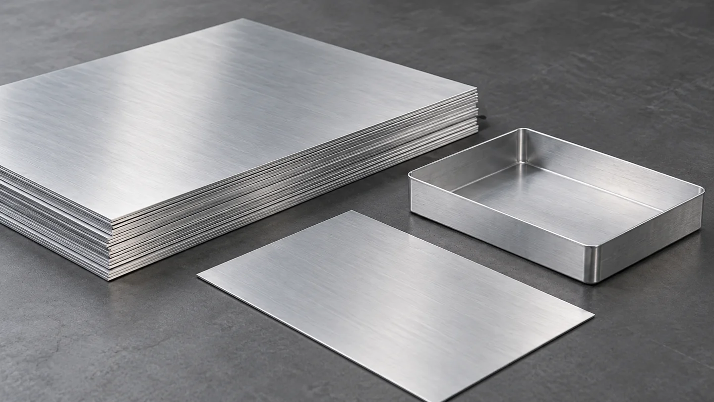 Illustration of 3003 aluminum sheet blanks and a formed tray