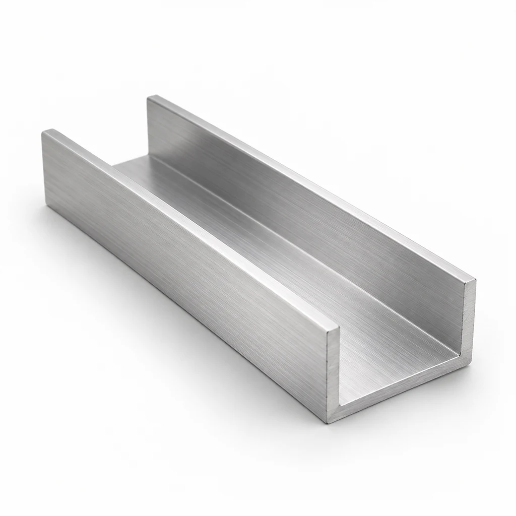 Original illustration of an aluminum extrusion channel with a directional brushed finish