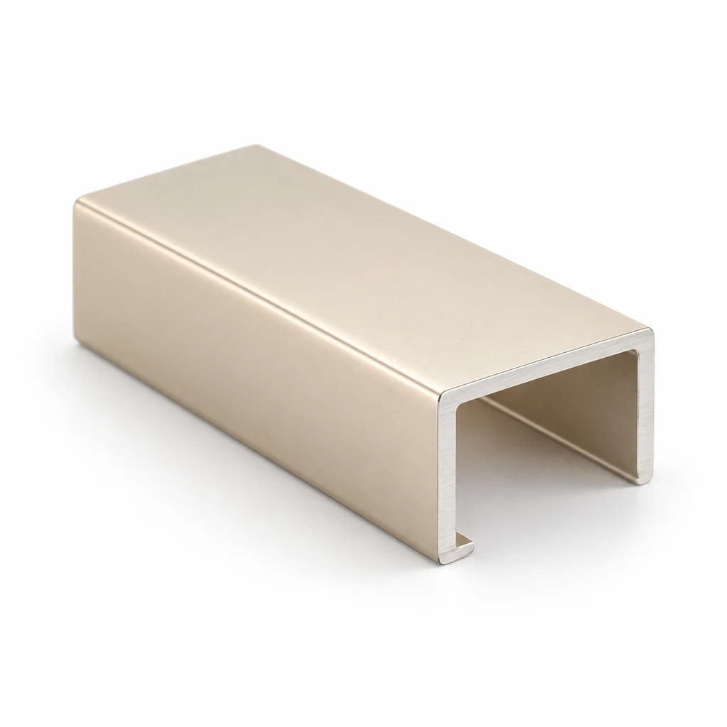 Original illustration of a champagne-colored electrophoretic-coated aluminum extrusion channel