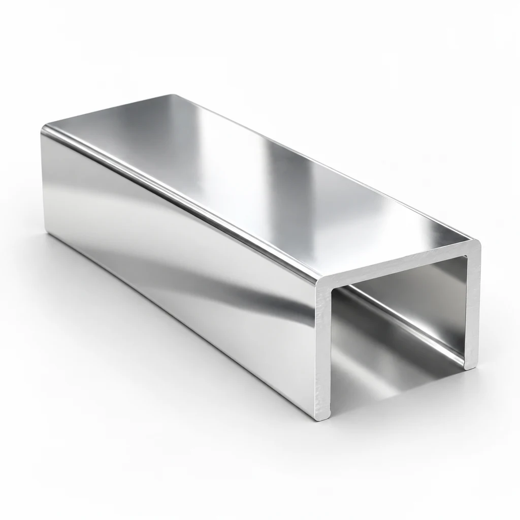 Original illustration of an aluminum extrusion channel with a reflective polished finish