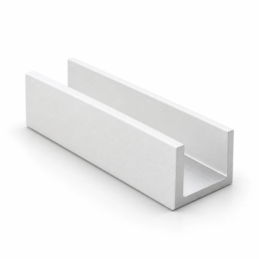 Original illustration of a white powder-coated aluminum extrusion channel